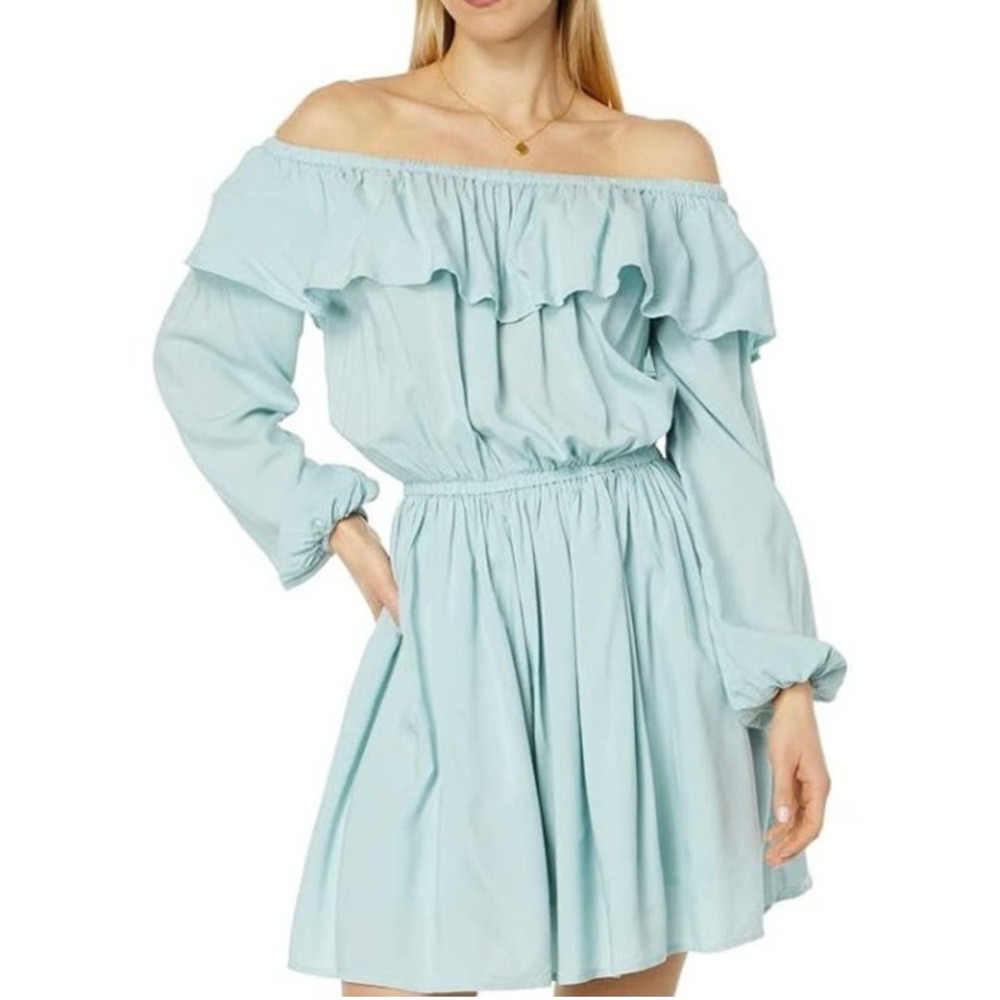 Wrangler Retro Womens Off Shoulder Ruffle Mini Dress Light Blue XL Western Rodeo